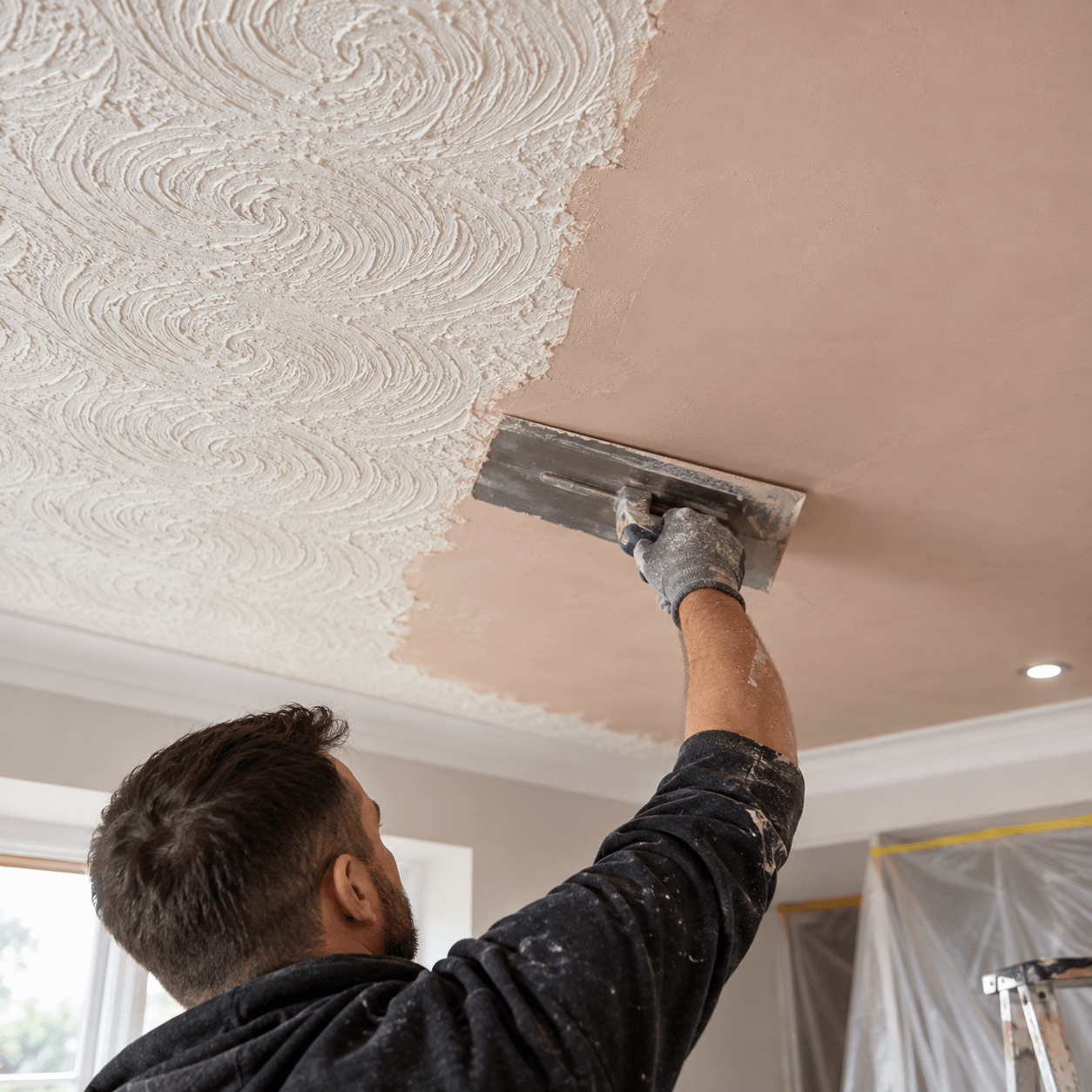 Removing textured Artex ceiling coating