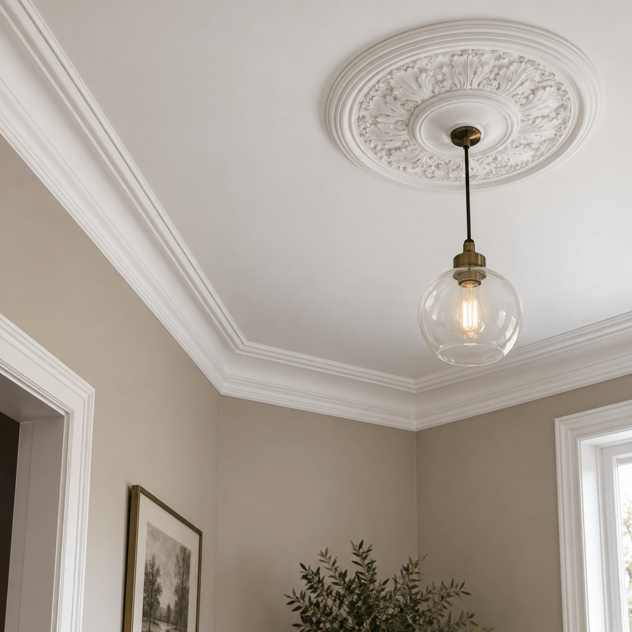 Finished ceiling rose installation